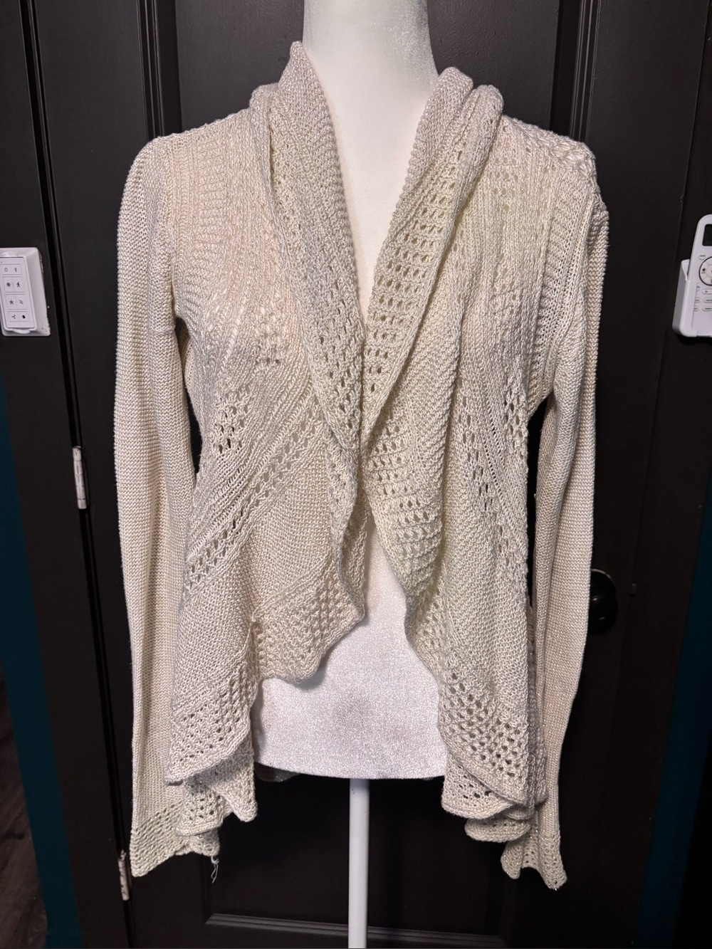 Women’s Ivory Open-Front Knit Cardigan Sweater